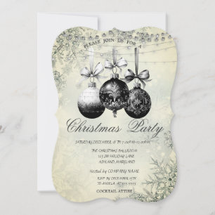 Chic Snowflakes,Lights,Black Balls Christmas Party Invitation