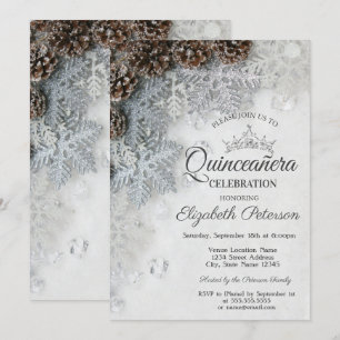 Chic Snowflakes Pine Cones Quinceañera  Invitation