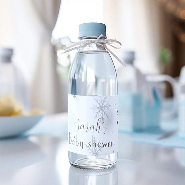 chic Snowflakes winter  Baby shower  Water Bottle Label (Creator Uploaded)