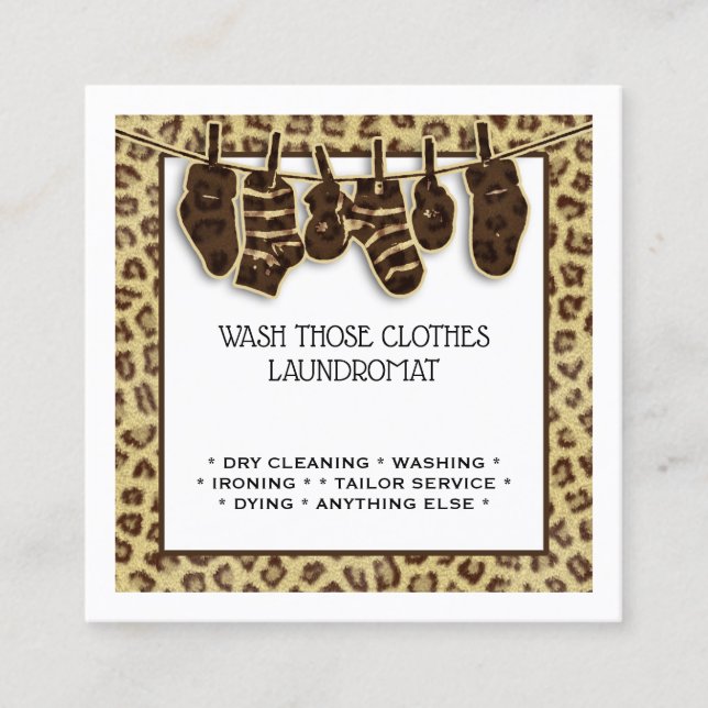 Chic socks on line animal print laundry square business card (Front)