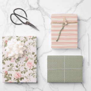 Chic Soft Blush Floral Wrapping Paper Sheet