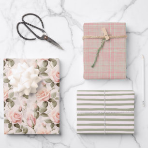 Chic Soft Blush Floral Wrapping Paper Sheet