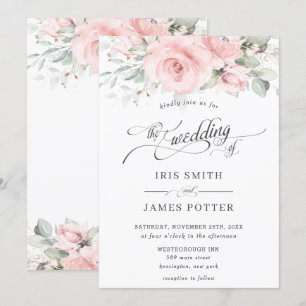 Chic Soft Blush Pink Floral Greenery Wedding Invitation