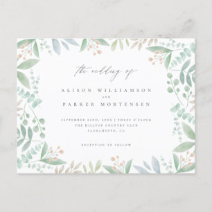 Chic Soft Eucalyptus, Leaves & Greenery Wedding Invitation Postcard