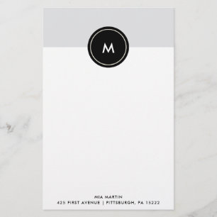 Chic Soft Grey and Black   Monogram Stationery