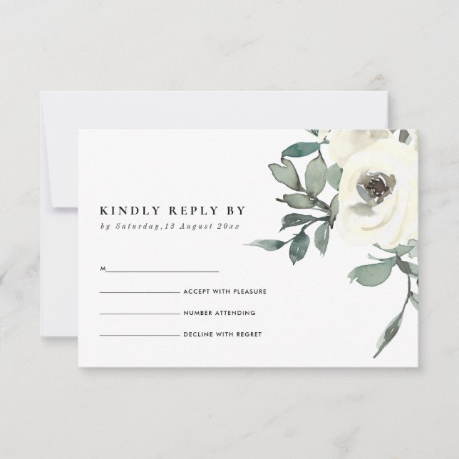 CHIC SOFT IVORY WHITE FLORALWATERCOLOR BUNCH RSVP (Front)