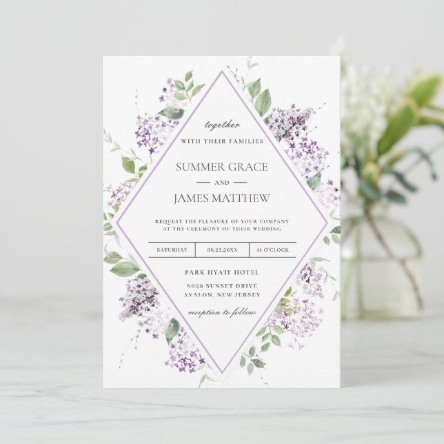 Chic Soft Lilac Purple Floral Greenery Wedding  I Invitation (Standing Front)