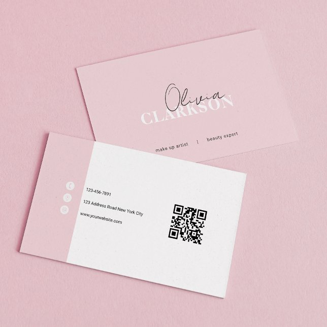 Chic Soft Pink Minimalist Qr Code Business Card (Creator Uploaded)