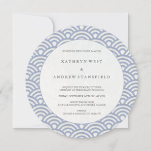 Chic Soft Purple Stylised Japanese Waves Wedding Invitation