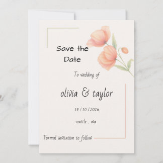 Chic Soft Sage Green and Peach Floral Save The Dat Date