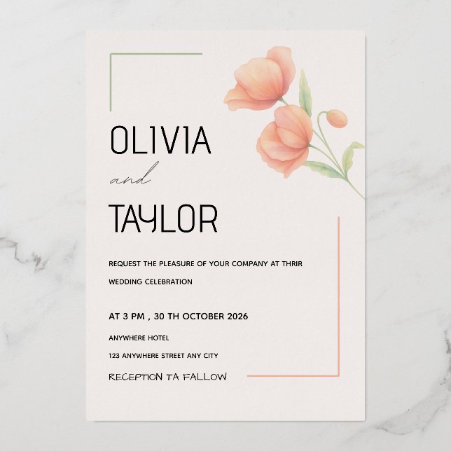 Chic Soft Sage Green and Peach Wedding Invitation (Front)