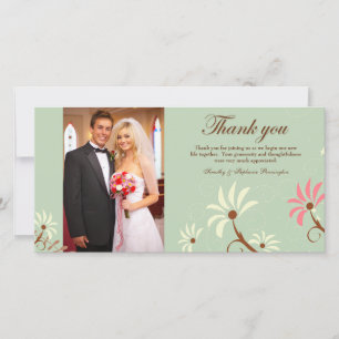 Chic soft teal + cream floral wedding thank you card