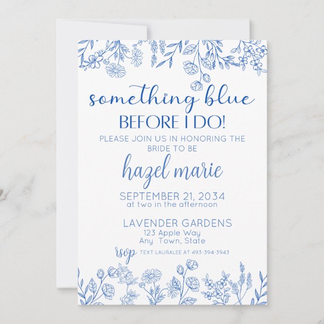 Chic Something Blue Before I Do Bridal Shower Invitation (Front)