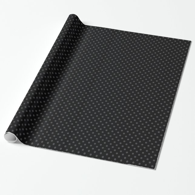 Chic & Sophisticated Grey Polka Dots On Black Wrapping Paper (Unrolled)