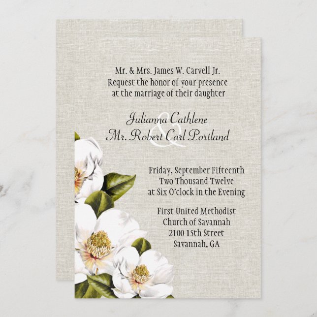 Chic Southern Belle Magnolias Wedding Invitation (Front/Back)