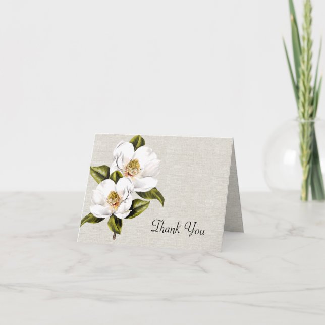Chic Southern Belle Magnolias Wedding Thank You Card (Front)
