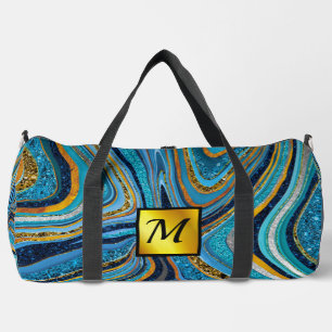 Chic Sparkle Glitter marble art blue gold monogram Duffle Bag
