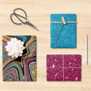 Chic Sparkle Glitter marble art blue pink Wrapping Paper Sheet