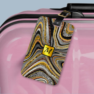 Chic Sparkle Glitter marble art grey gold monogram Luggage Tag