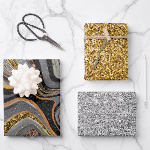 Chic Sparkle Glitter marble art grey gold Wrapping Paper Sheet