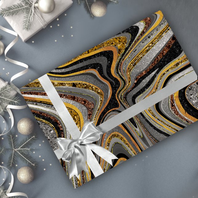 Chic Sparkle Glitter marble art grey gold Wrapping Wrapping Paper (Creator Uploaded)