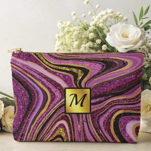 Chic Sparkle Glitter marble art pink gold monogram Accessory Pouch