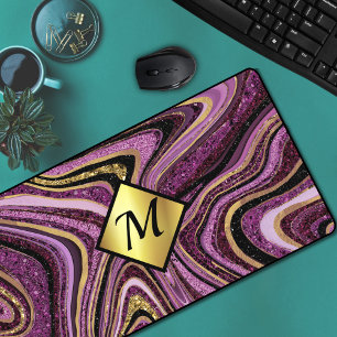 Chic Sparkle Glitter marble art pink gold monogram Desk Mat
