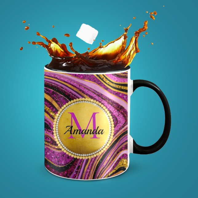 Chic Sparkle Glitter marble art pink gold monogram Mug (Creator Uploaded)