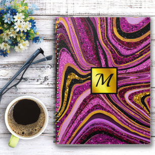 Chic Sparkle Glitter marble art pink gold monogram Notebook