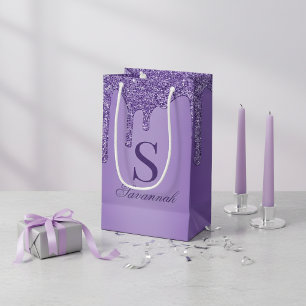 Chic Sparkle Purple Glitter Drips Monogram  Small Gift Bag