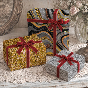Chic Sparkling Grey Gold Modern Marble Art Wrapping Paper Sheet