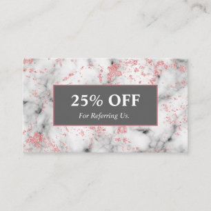 Chic sparkling rose gold marble salon spa discount referral card