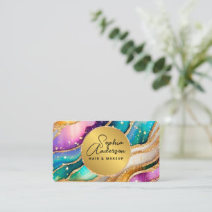 Chic Sparkly Glitter Golden Rainbow Agate Glamour  Business Card