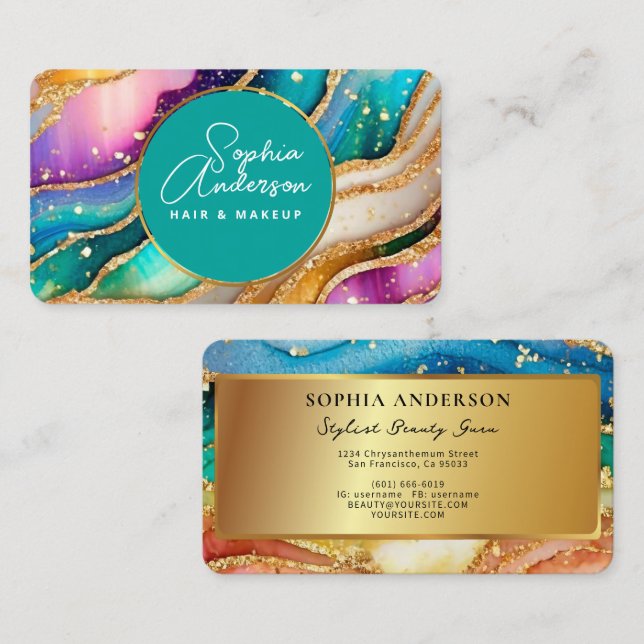 Chic Sparkly Glitter Golden Rainbow Agate Glamour Business Card (Front/Back)