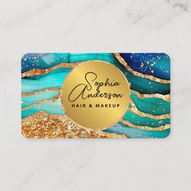 Chic Sparkly Glitter Golden Rainbow Agate Glamour  Business Card (Front)