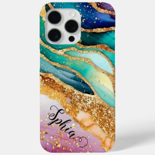 Chic Sparkly Glitter Golden Rainbow Agate Glamour  iPhone 15 Pro Max Case
