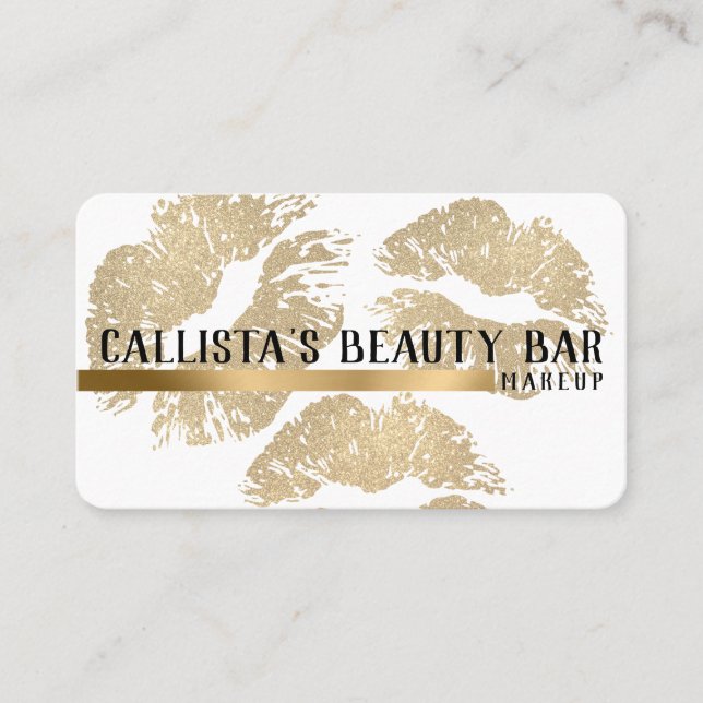 Chic Sparkly Gold Glitter Lips Makeup Artist Business Card (Front)