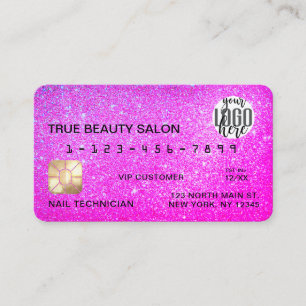 Chic Sparkly Neon Purple Glitter Credit Logo Business Card