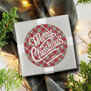 Chic Sparkly Plaid Christmas Classic Round Sticker