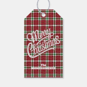 Chic Sparkly Plaid Christmas Gift Tags