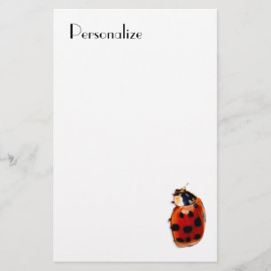 Chic Spotted Ladybug With Name Stationery