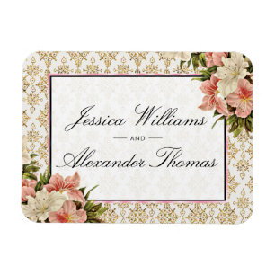 Chic Spring Bouquets & Gold Glitters Wedding Magnet