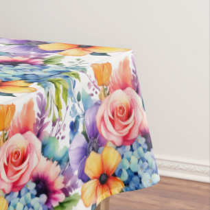 Chic Spring Colours Flowers Floral Tablecloth