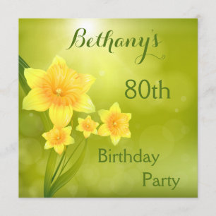 Chic Spring Daffodils Bokeh 80th Birthday Party Invitation