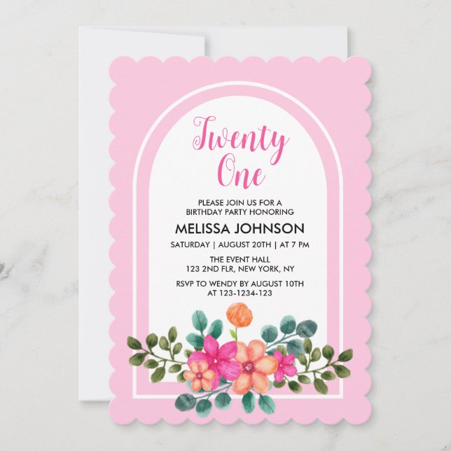 Chic Spring Flora Greenery Soft Pink 21st Birthday Invitation (Front)