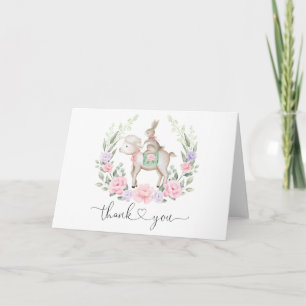 Chic Spring Floral Bunny Rabbit & Lamb Thank You  Card