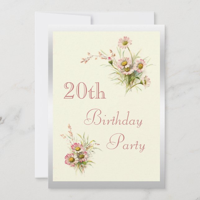 Chic Spring Flowers 20th Birthday Invitation (Front)