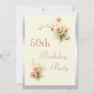 Chic Spring Flowers 50th Birthday Invitation