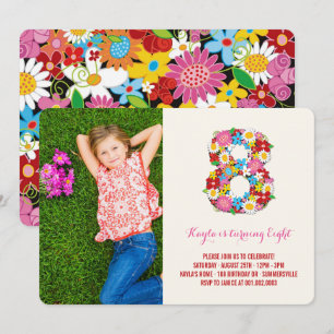 Chic Spring Flowers Girl 8th Birthday Photo Invite