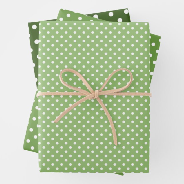 Chic Spring Forest Green Polka Dots Pattern Wrapping Paper Sheet (In situ)